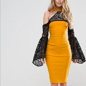 Cold shoulder lace bell sleeve dress